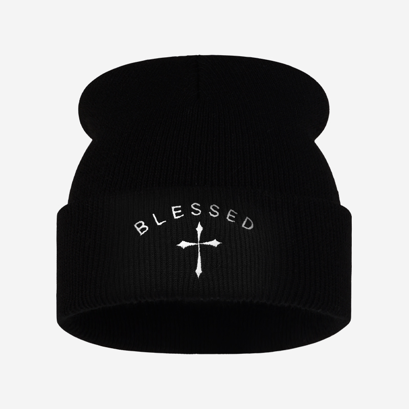 Czapka z haftowanym krzyżem, z – Beanie Cuffed Knit recenzja i cena